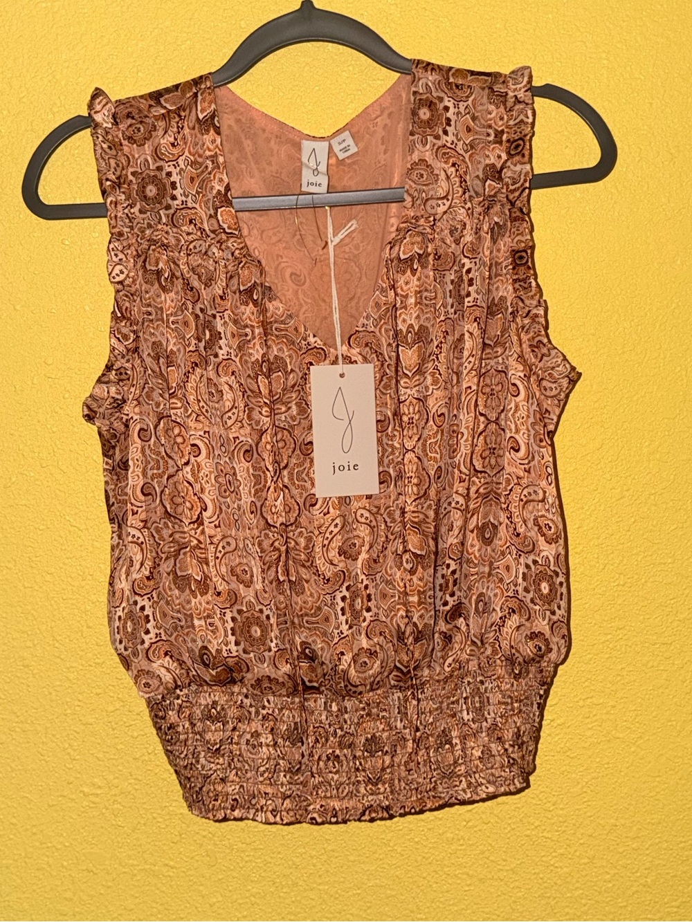 Joie Pink-Brown Paisley Sleeveless V-Neck Blouse